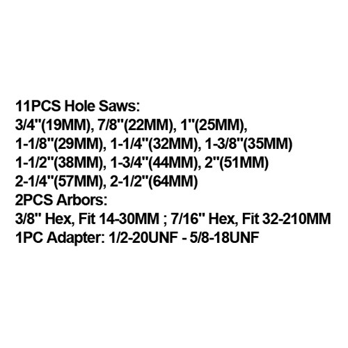 172825     14PCS HSS BI-METAL HOLE SAW SET