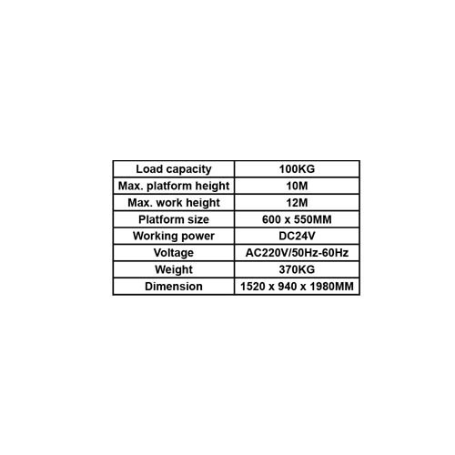 020396     ELECTRIC MOBILE LIFT WORK PLATFORM, LOAD CAP. 100KG