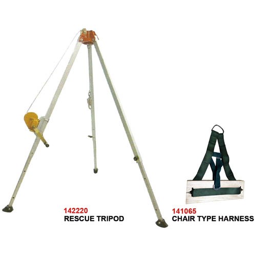 ALUM. RESCUE TRIPOD, INCLUDES 20M WIRE ROPE & HAND WINCH WITH 141065 CHAIR HARNESS