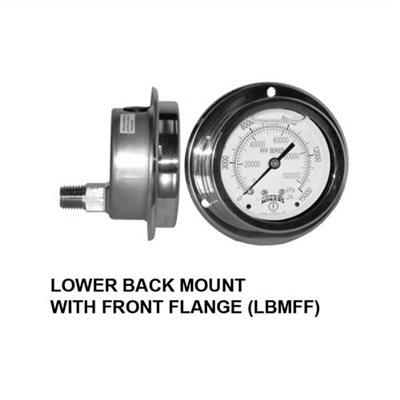 PRESSURE GAUGE WITH LIQUID FOR GENERAL LOWER BACK MOUNT WITH FRONT FLANGE (LBMFF)