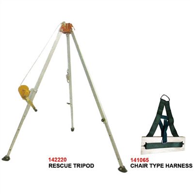 ALUM. RESCUE TRIPOD, INCLUDES 20M WIRE ROPE & HAND WINCH WITH 141065 CHAIR HARNESS